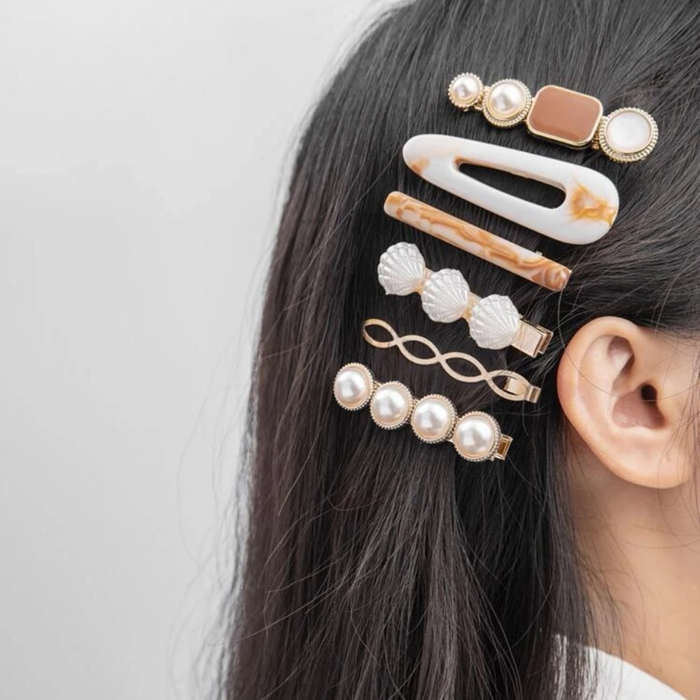 Faux Pearl & Shell Decor Hair Clip Set of 6